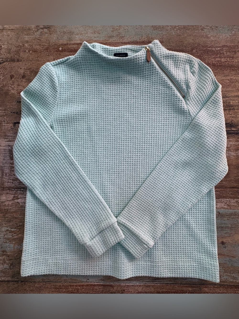 Talbots Men's Mint Green Waffle Zip-Shoulder Sweater